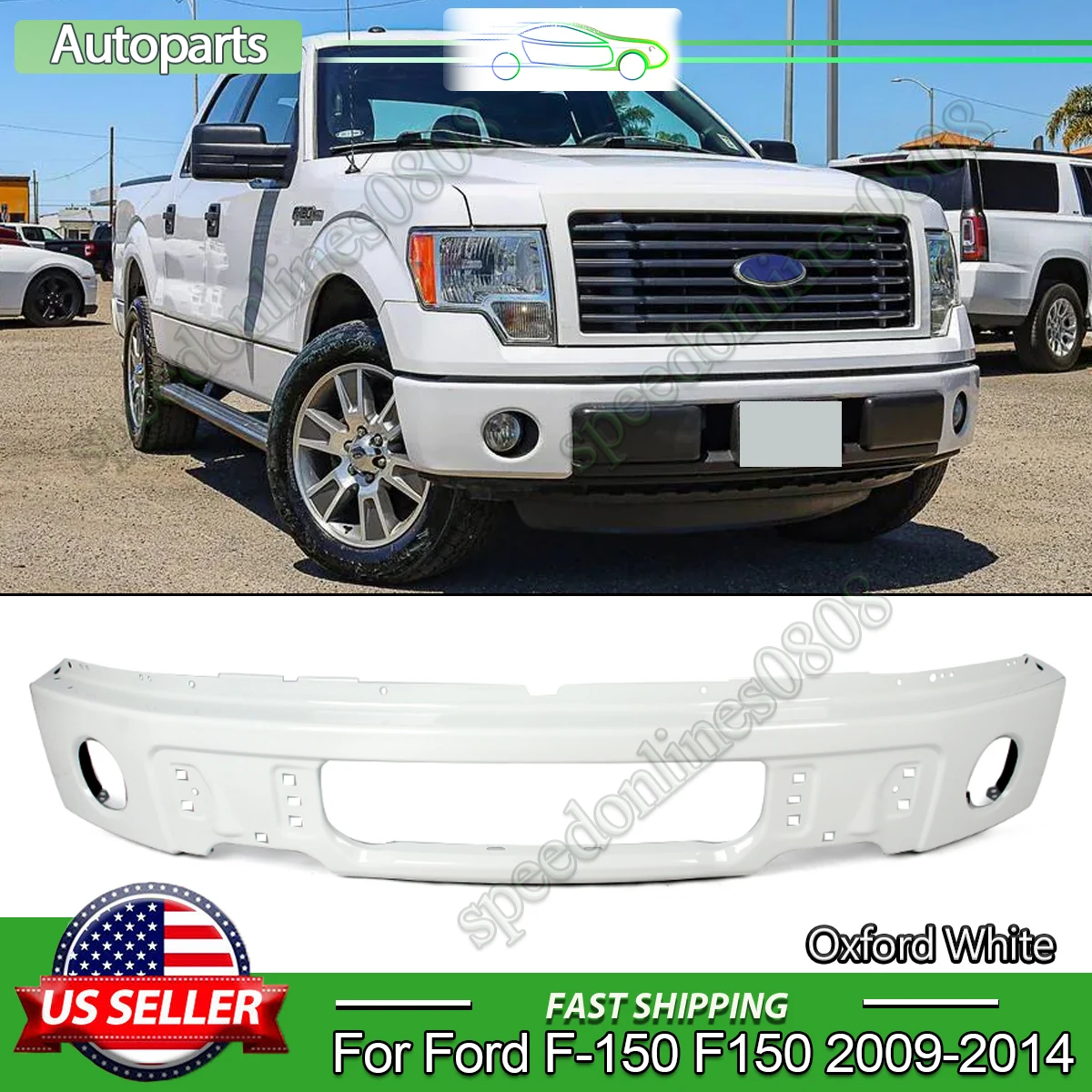 Oxford White Steel Front Bumper with Fog Lights Hole For 2009-2014 Ford F150 Front Bumper Surround Body Kit Crash-proof Bumper