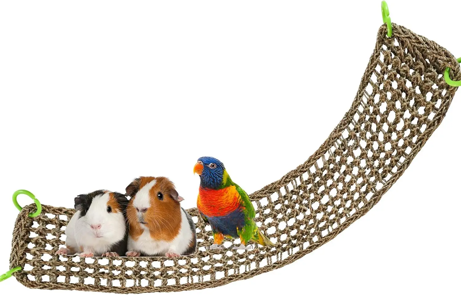 

39 x 7 Inches Seagrass Mat, Natural Seagrass Woven Net, Bird Hammock Mat with Hooks, Cage Accessories, Climbing Rope Ladder Chew