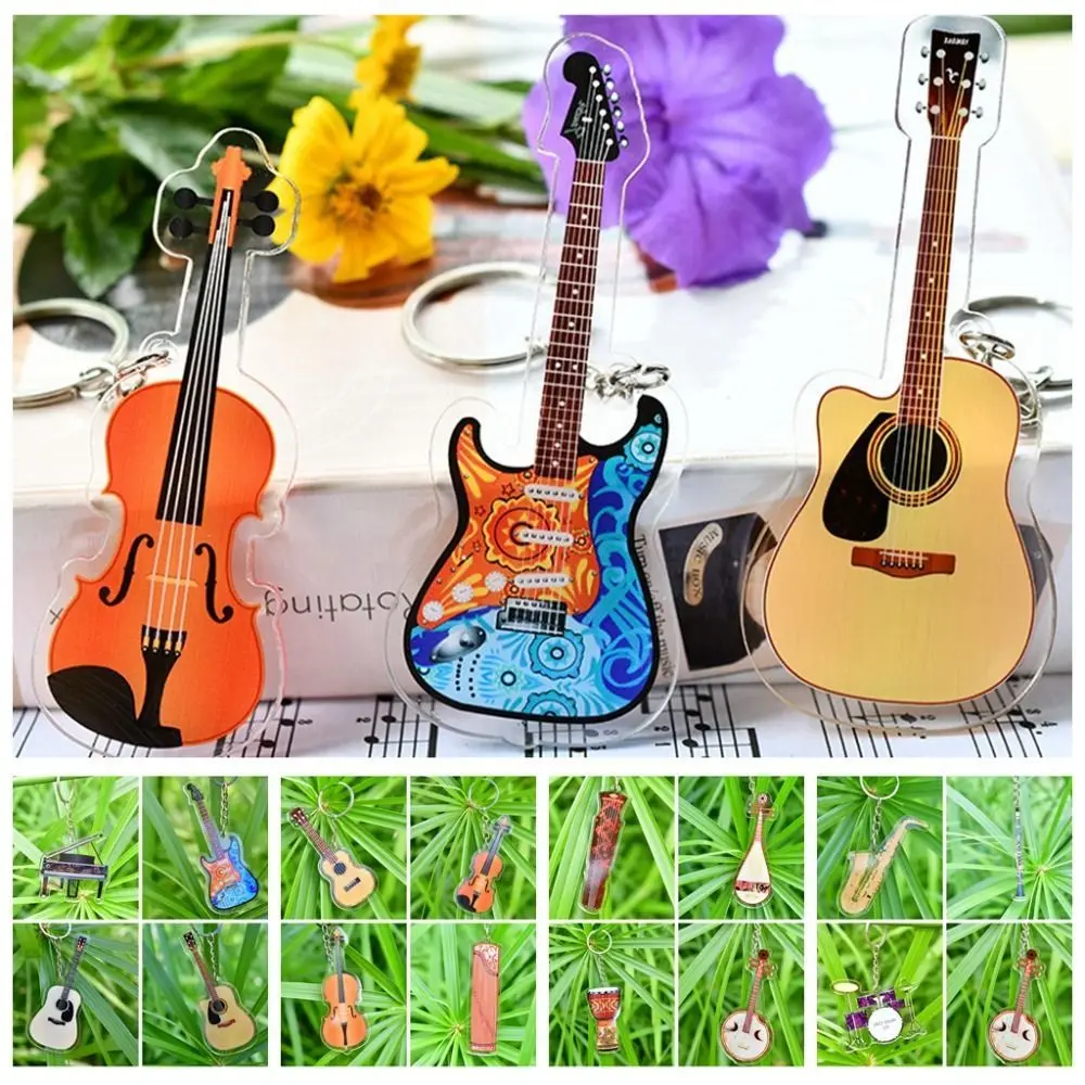 Ukulele Guitar Acrylic Keychain VIOLIN Cello Guitar Model Pendant Clarinet Drum Kit Electric Guitar Model Keyring