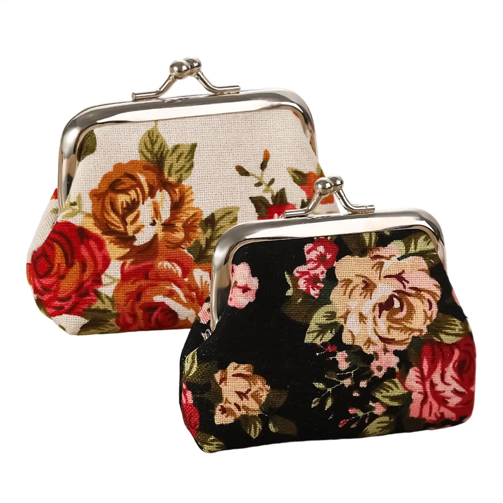 Vintage Kiss-Lock Münzbörse mit Blumenmuster, Kleine Geldbörse für Damen, Party-Karten-Schlüssel-Schmuck-Beutel für Strand, Reisen und Einkaufen