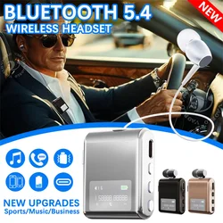 Bluetooth 5.4 Lavalier Business Talk/Music Headset LCD Digital Display Wireless Driving Meeting Earbuds Mic Voice Call Report
