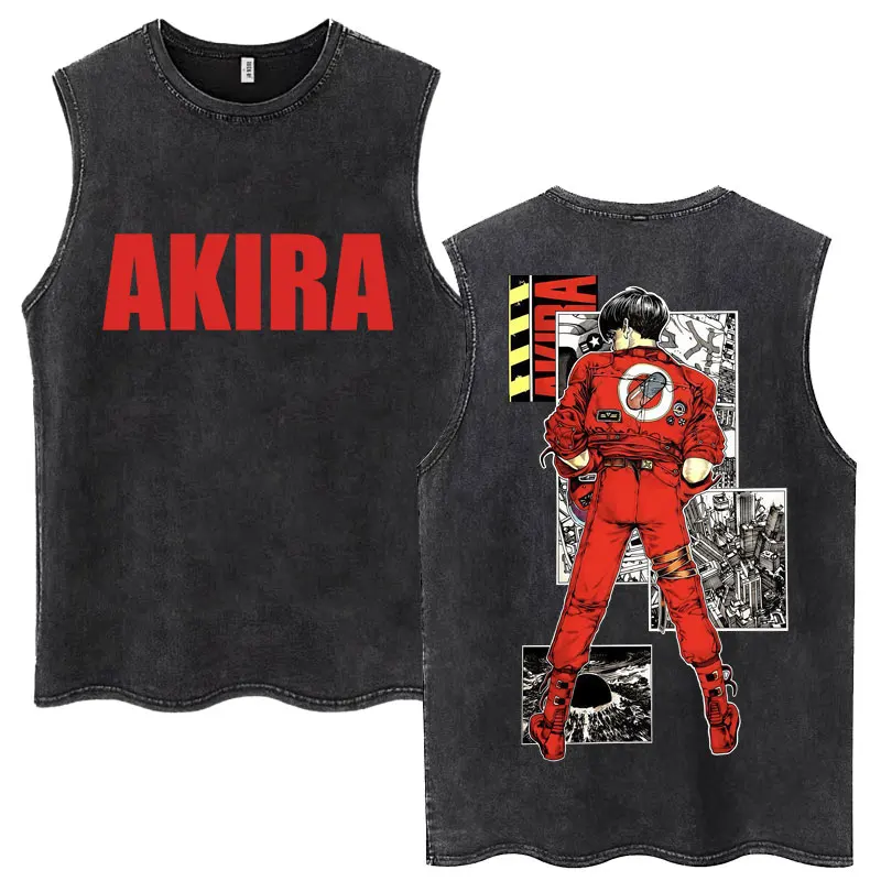 Japanese Anime Akira Washed Tank Tops Science Fiction Movie Shotaro Kaneda Vests Men Women Fashion Cotton Sleeveless T Shirts