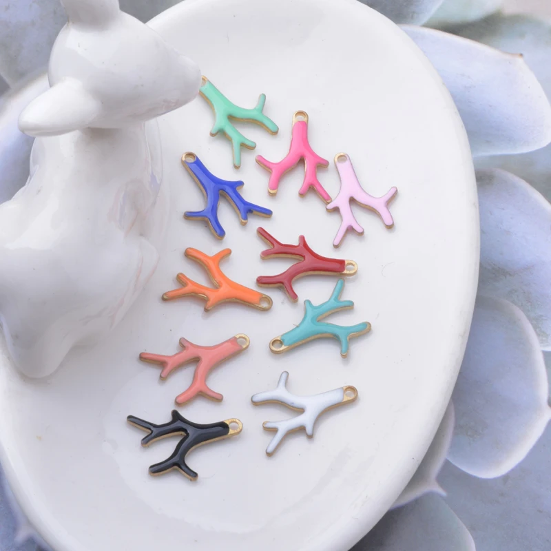 30 Stück beidseitig emaillierte Kupferzweig-Anhänger, öltropfende Zweige, Halsketten-, Armband- und Anhänger-DIY-Schmuckzubehör – Detail 2