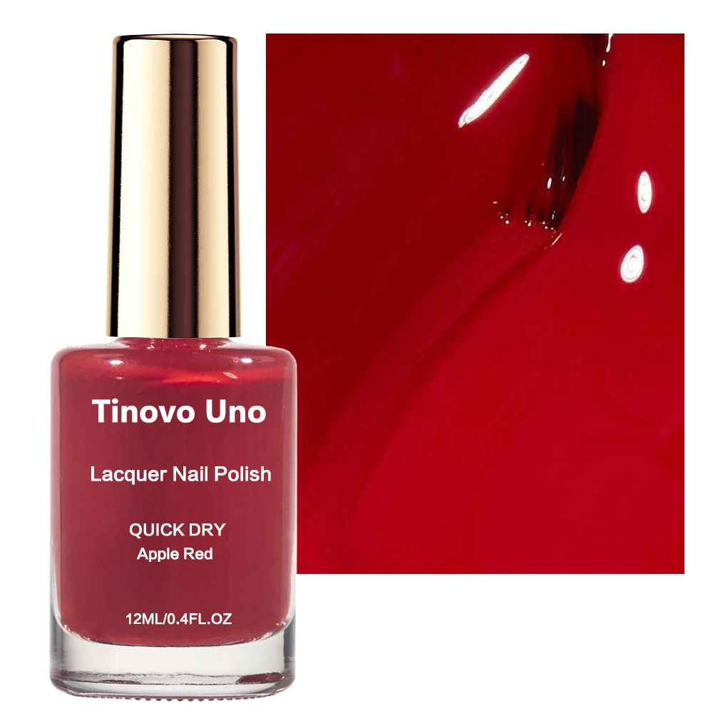 Tinovo Uno Apple Red Nail Polish Quick Dry Normal Nail Lacquer Keratin Strengthener 12ML Nails Hardener for Summer Manicure Care