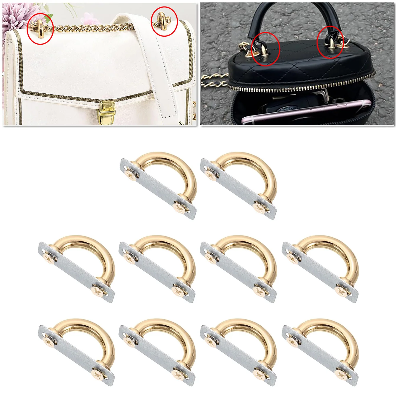 6/10 Sets Arch Bridge Buckle, Metal D-Ring Connector Buckles Shackle 26.5x15x4mm for Bag Hanger Purse Strap DIY Craft