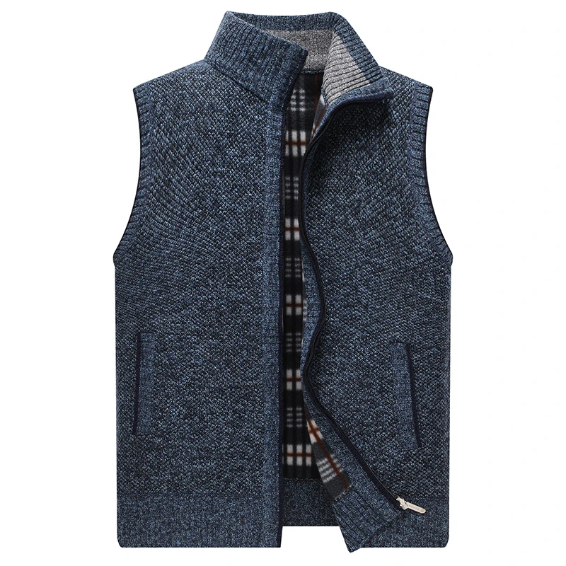 

Autumn Winter Mens Sweater Vest Thick Warm Sleeveless Knitted Cardigan Vest Sweatercoat Zipper Casual Outerwear Vest Sleeveless