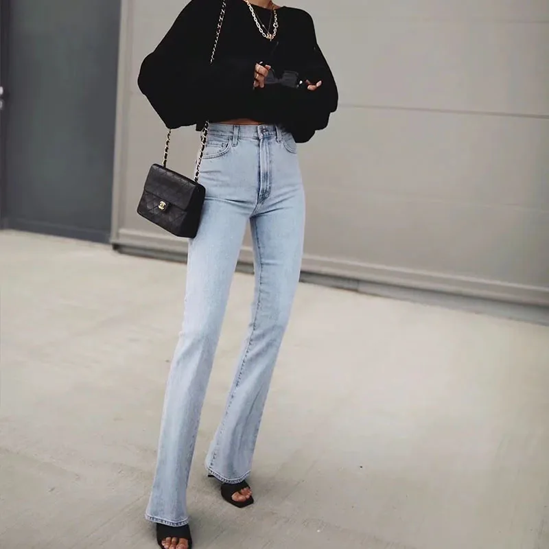 Bootcut Jeans Denim Women Floor Length Jeans Pants Women Streetwear Female Washed Blue Jeans Bottom Flare Jeans Pants