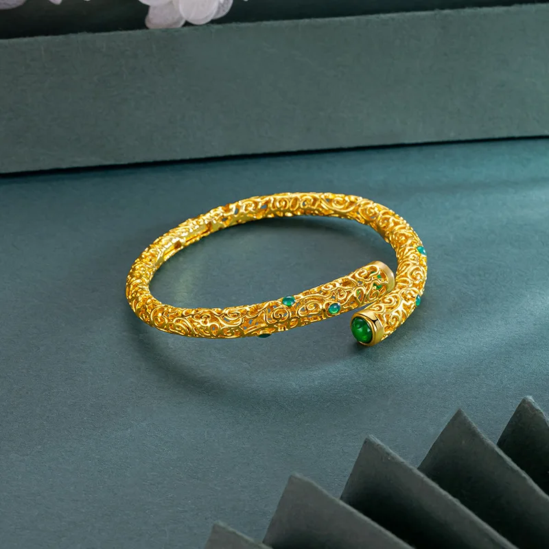 New 9999 24K real gold gold store style women's bracelet with opening auspicious cloud gold ingot pattern beautiful jewelry