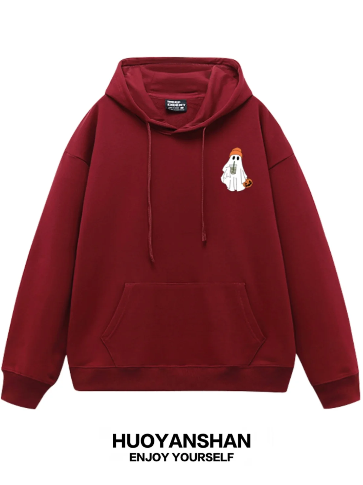 

Мужская флисовая толстовка оверсайз с вышивкой «Счастливый призрак» на Хэллоуин, осенне-зимняя, с узором тыквы, для пар