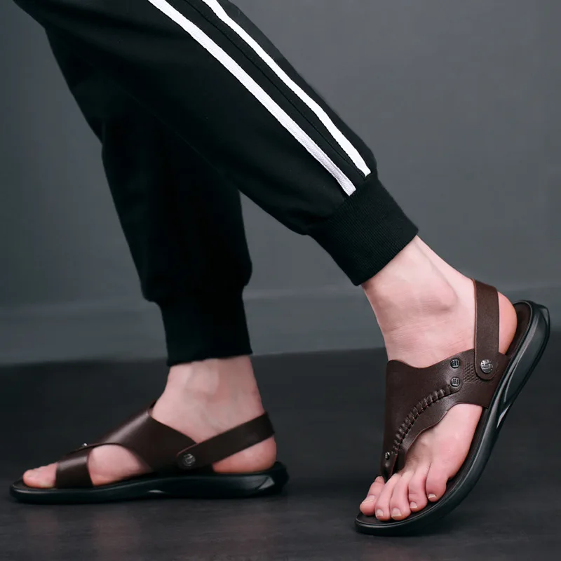 YIGER Men's Beach shoes Outdoor Vetnamese Flip Flops Men's Leather Sandals 2022 Summer New Casual Breathable Non-slip Slippers