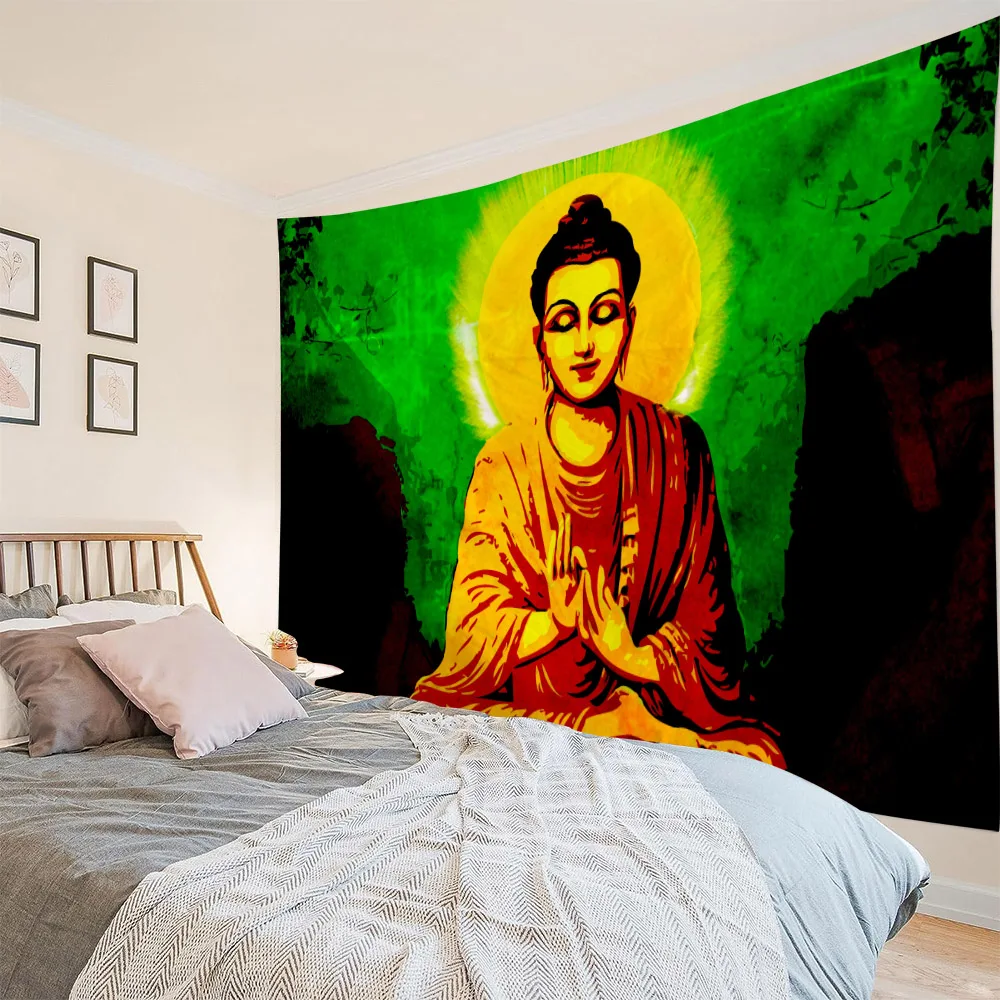 Forest Buddha Statue Tapestry Mandala Wall Hanging Indian Storm West Asian Style Hippie Room Art Decoration Background Poster
