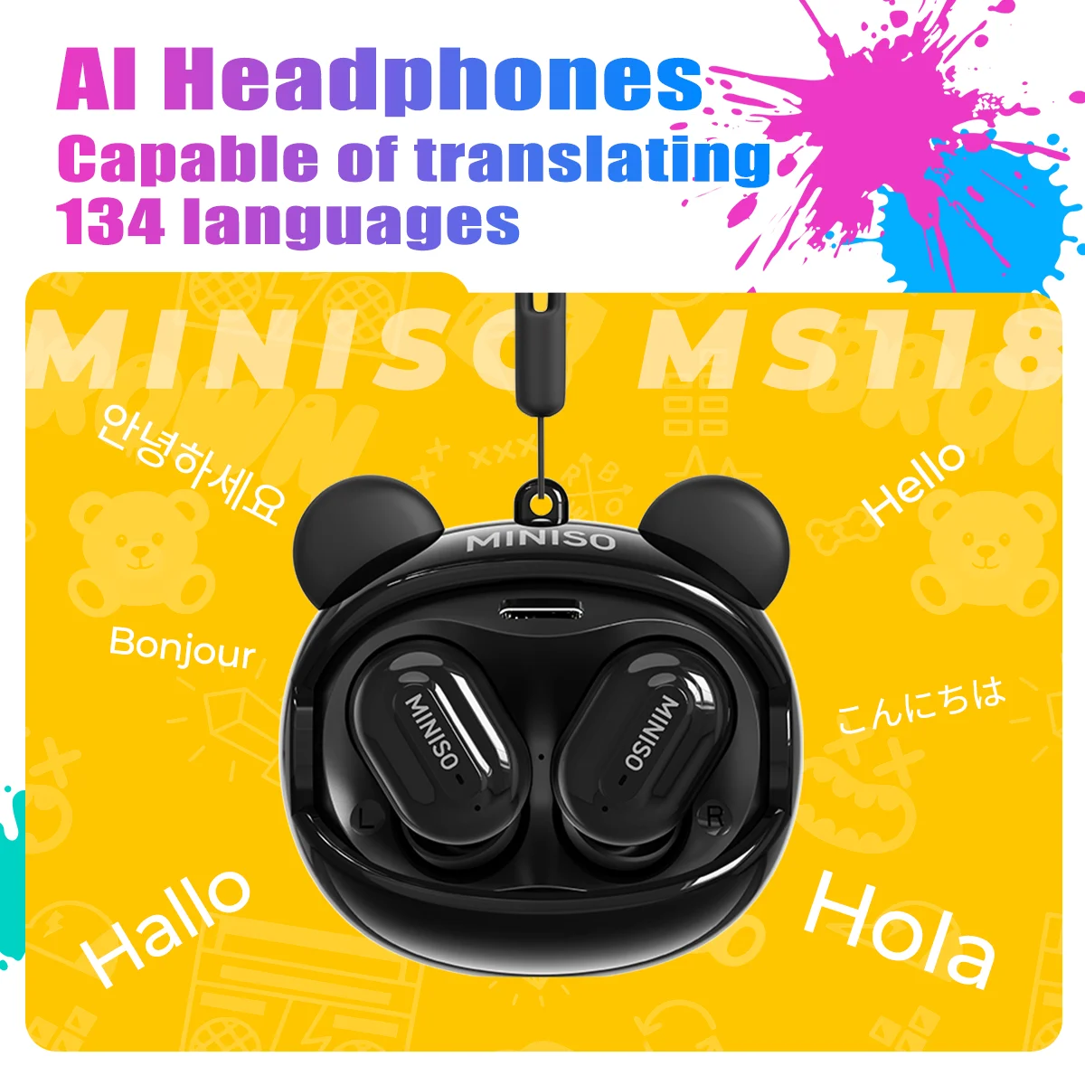 MINISO MS118 Smart AI Voice Translator Earbuds Bluetooth 6.0 Wireless Headphones 134 Languages Gaming Music Sports Earphones