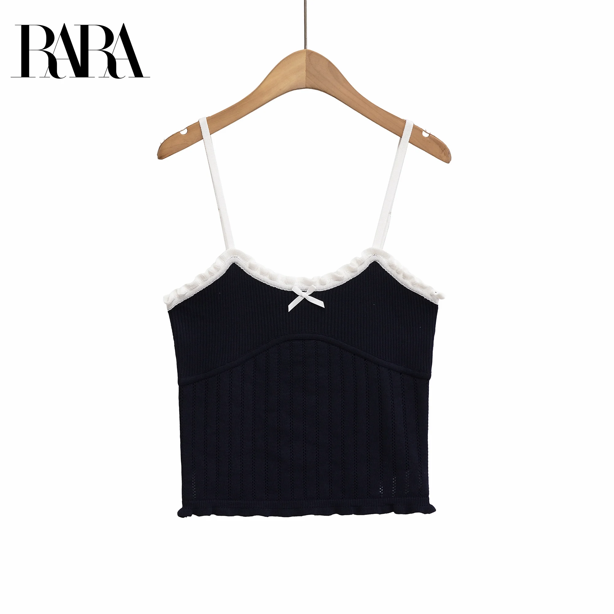 

RARA2025 new summer women's casual fashion simple wood ear edge color matching knitted camisole short top