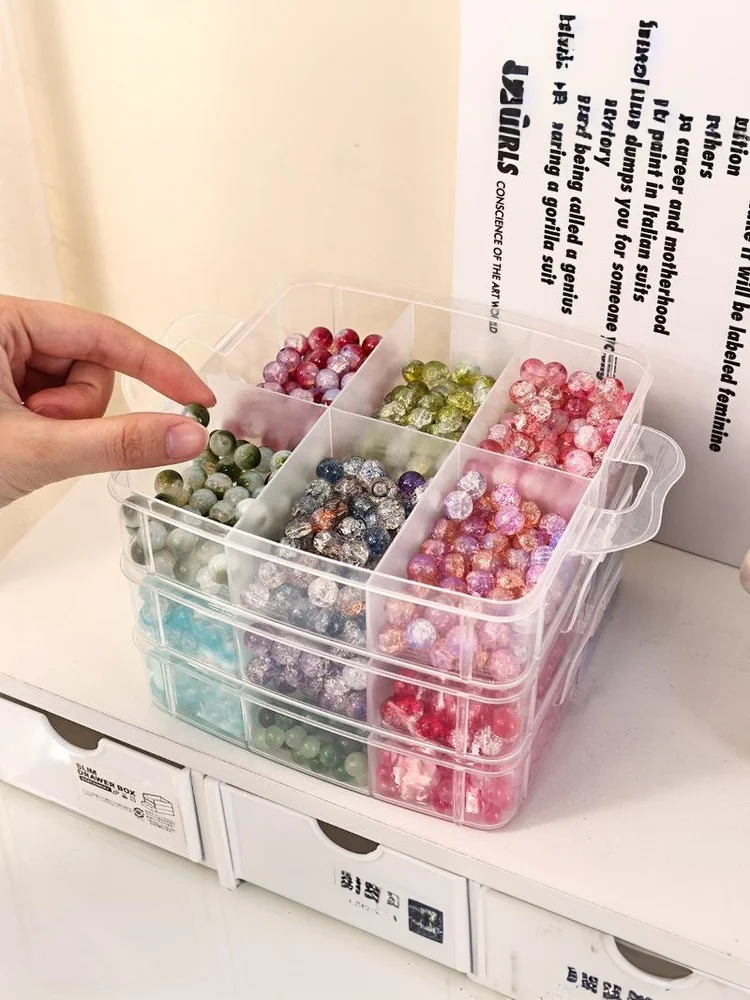 Transparente, verstellbare, stapelbare Aufbewahrungsbox aus Kunststoff mit Fächern zum Organisieren von Spielzeug und Schmuck – Detail 8