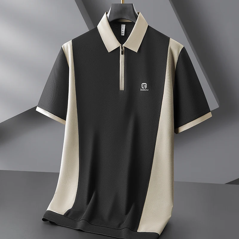 8XL 7XL 6XL 2025 New Summer High End Luxury Cotton Polo Shirt Men Tops Tees Fashion Patchwork Mens Shirts Zipper Lapel T-shirts