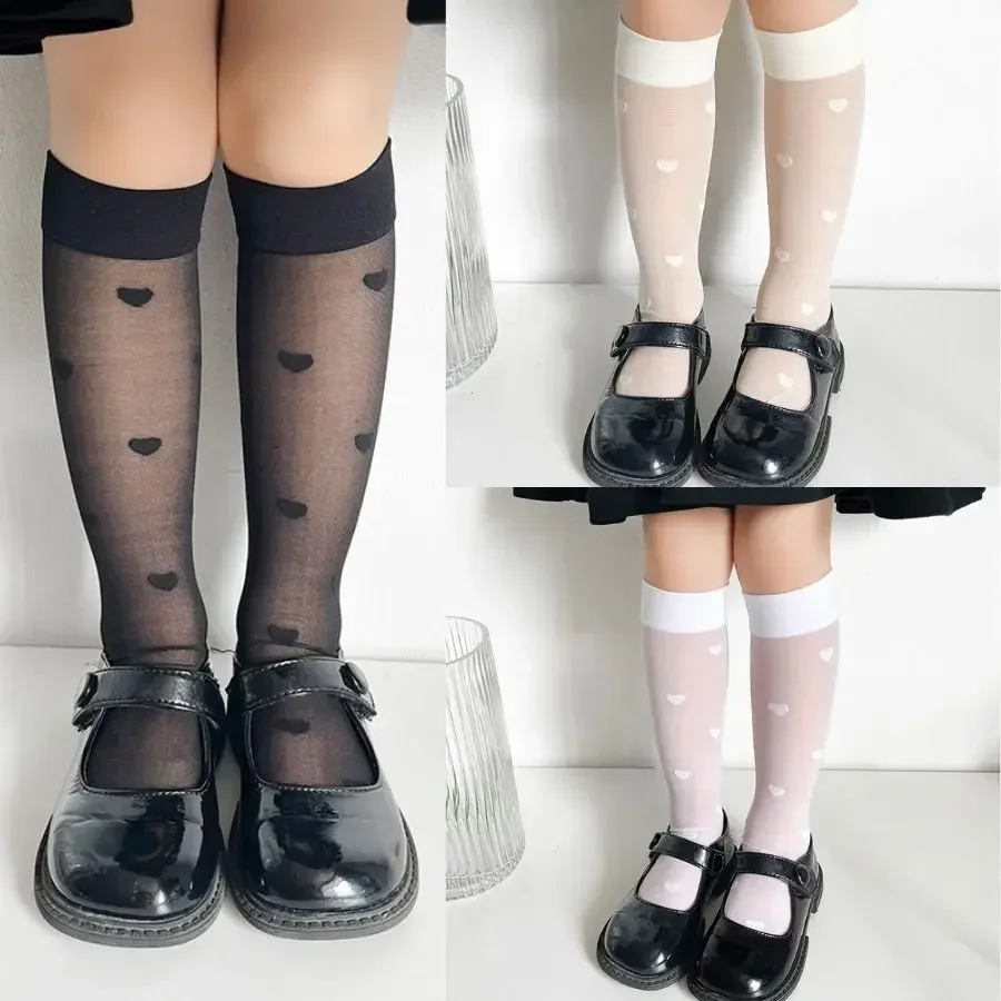 

1 Pair Sweet Kids Girls Calf Sock Fashion Bowknot Heart Style Knee High Sock for Toddler Summer Thin Soft Elastic Sock One Size