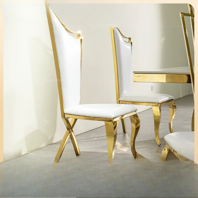 

Light luxury dining chair household high-end high-flannel soft bag back chair European gold stainless steel