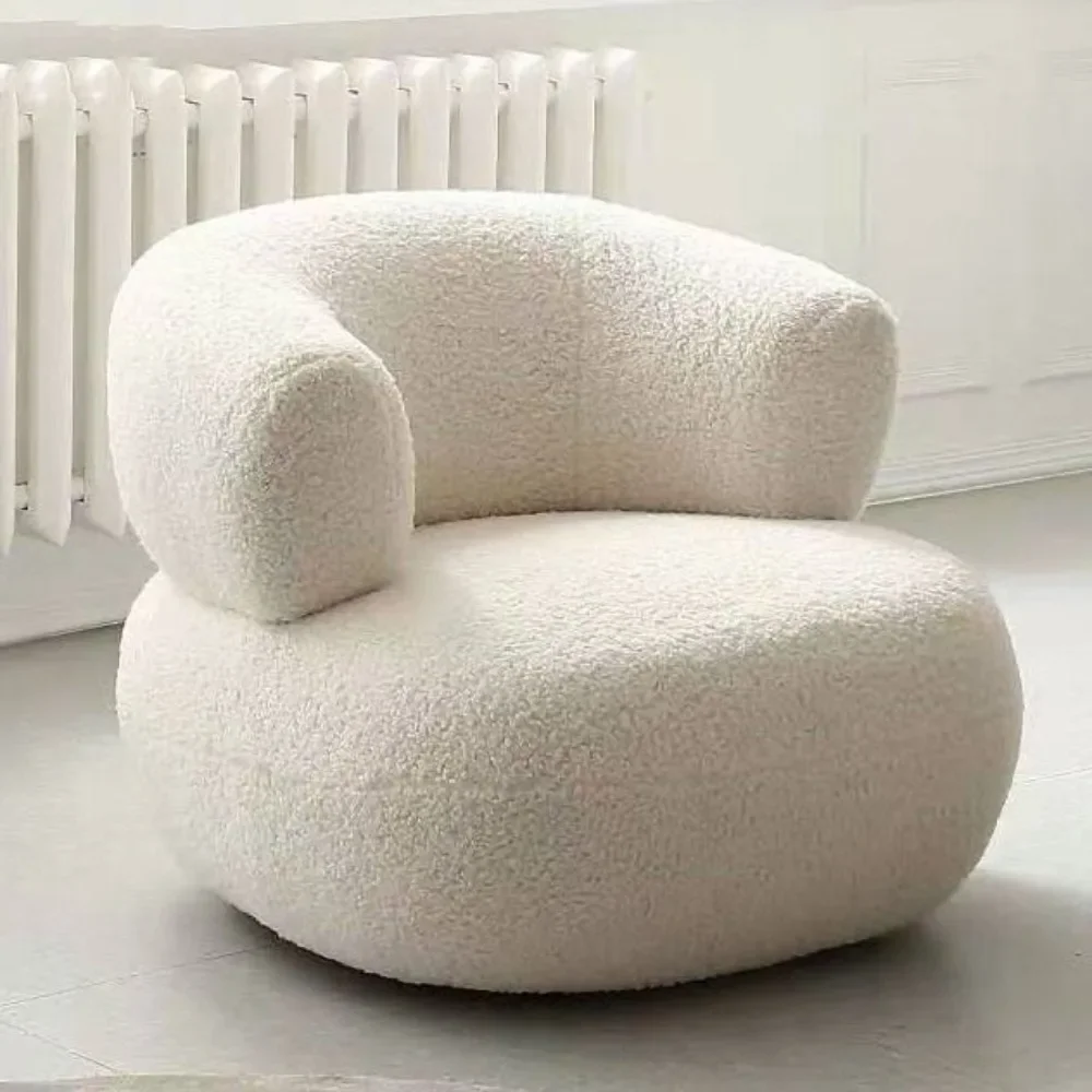 Nordic design simple living room creative U-shaped sofa balcony bedroom small white casual lamb wool single sofa chair