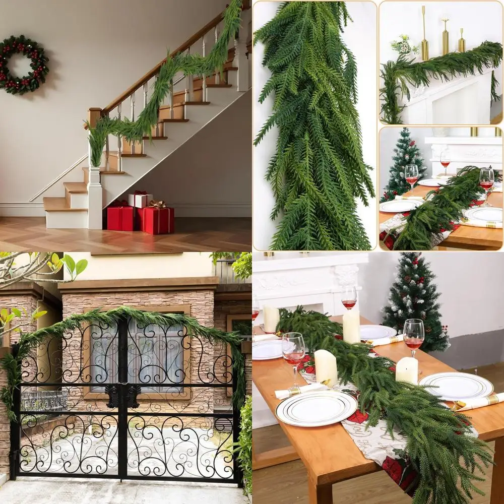 

Искусственные рождественские сосновые гирлянды, плотная настоящая сенсорная зимняя зелень длиной 6 футов для внутреннего и наружного украшения, настенный орнамент для настольной мантии
