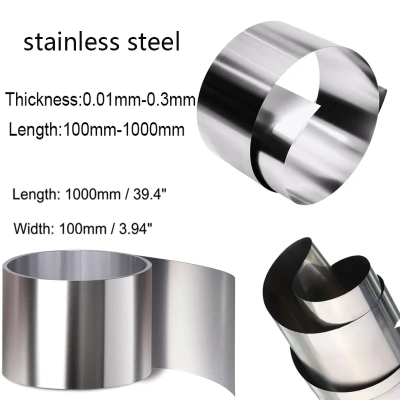 1PC Thin Steel Stainless Steel Foil Length 100-1000mm 1PC Steel Strip Thickness 0.01mm~0.3mm