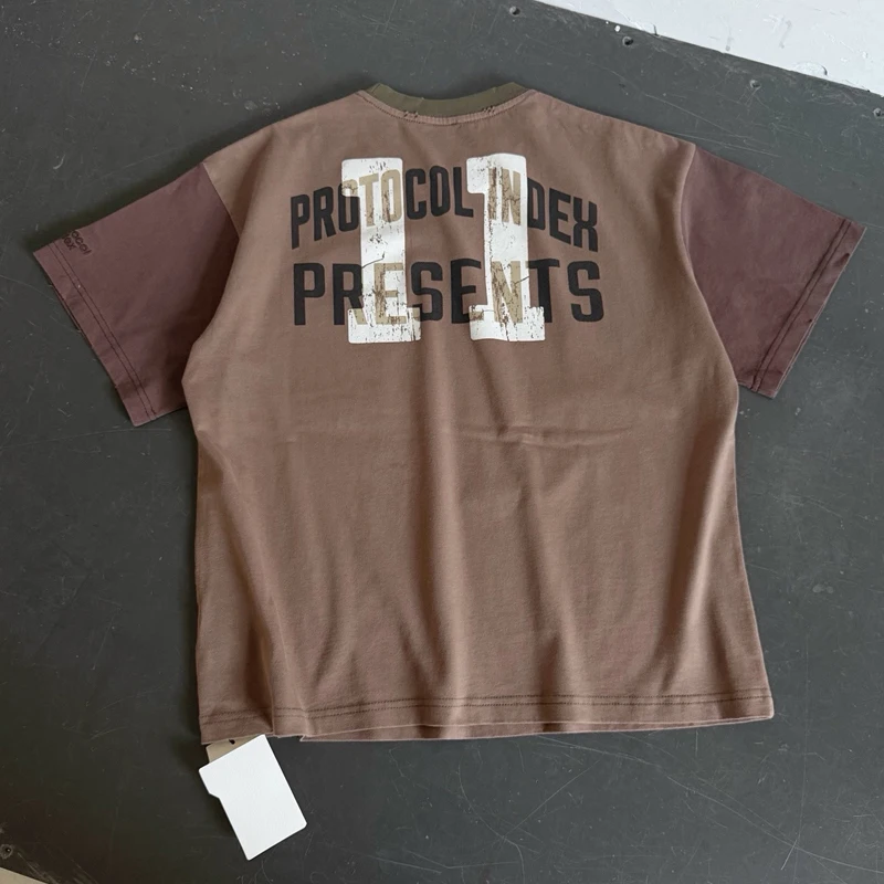 New Embroidered Logo T-shirt Washed Retro High Quality Protocol Index Short Sleeve Top