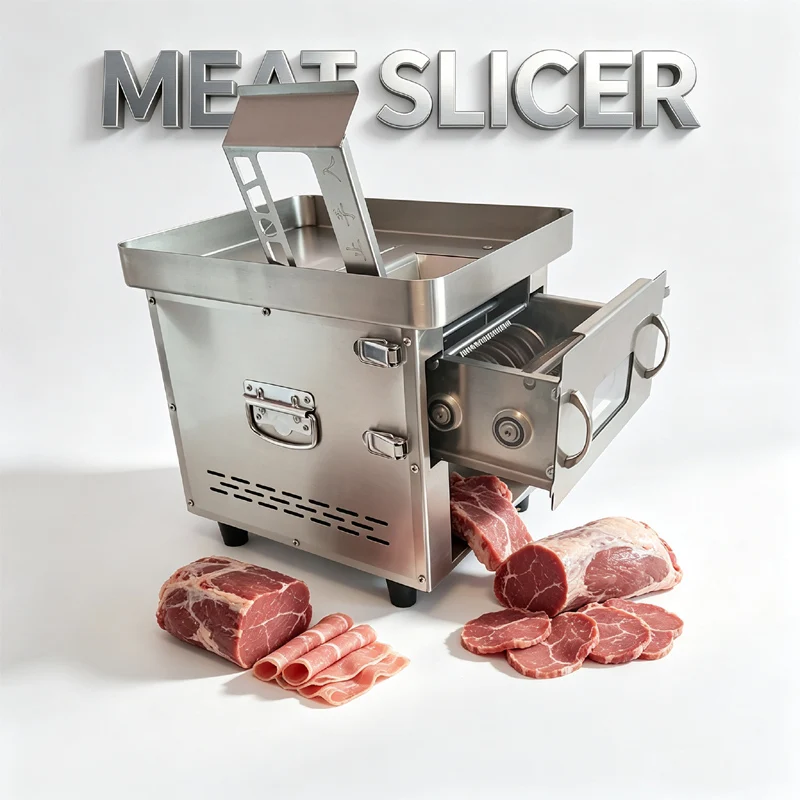 850W Electric Fresh Meat Cutter Stainless Steel Automatic Meat Slicer High Power For Canteen And Meat Shop