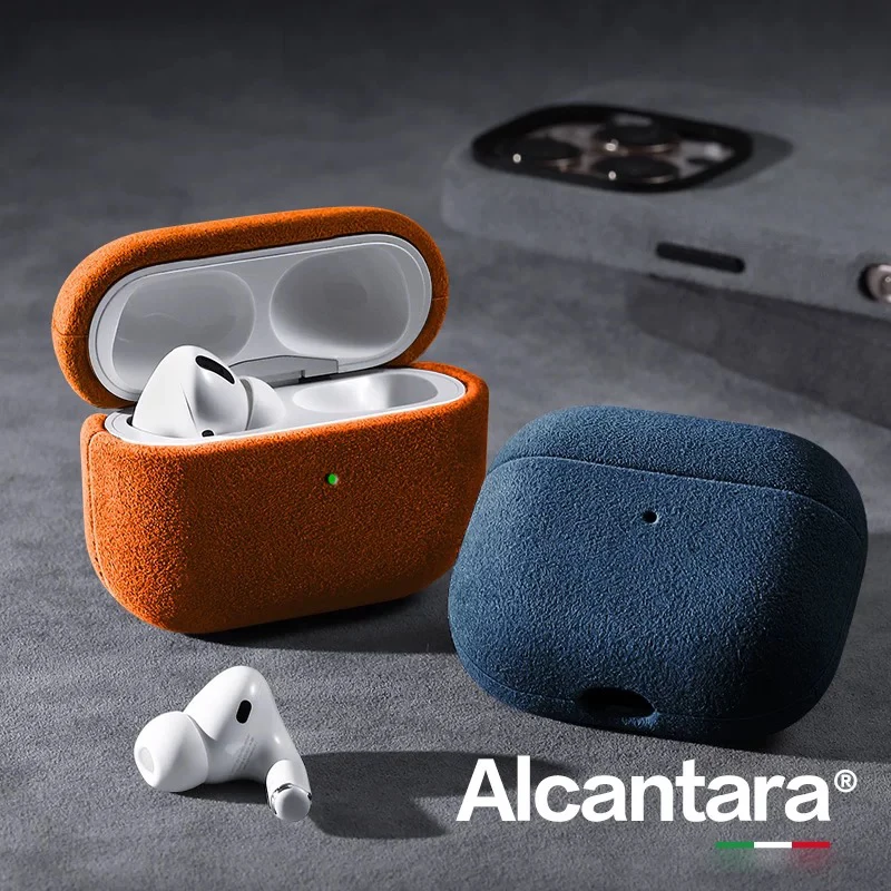

Оранжевый чехол из настоящей алькантары для AirPods Pro 3 Pro3, роскошные замшевые кожаные чехлы для AirPods 4 Pro 2 3, меховой чехол с поворотом