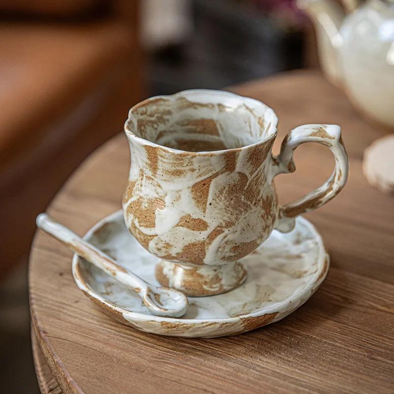 PYH March good-looking coffee cup medieval coarse pottery cup mug niche coffee cup saucer set