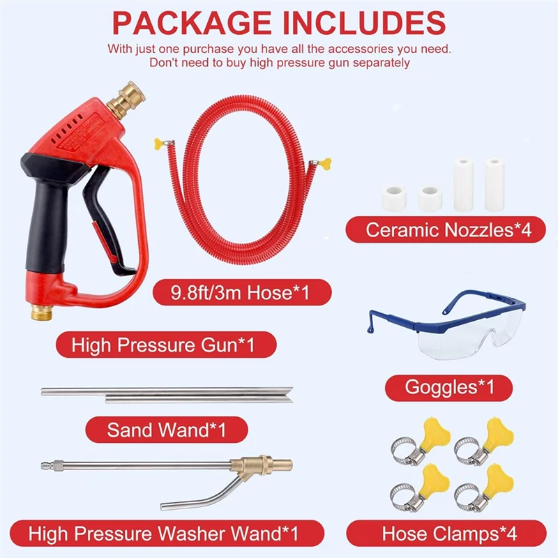 

AF89-Pressure Washer Sand Kit With Gun, 5000 PSI Sand For Pressure Washer With 4 PCS Replacement Nozzle