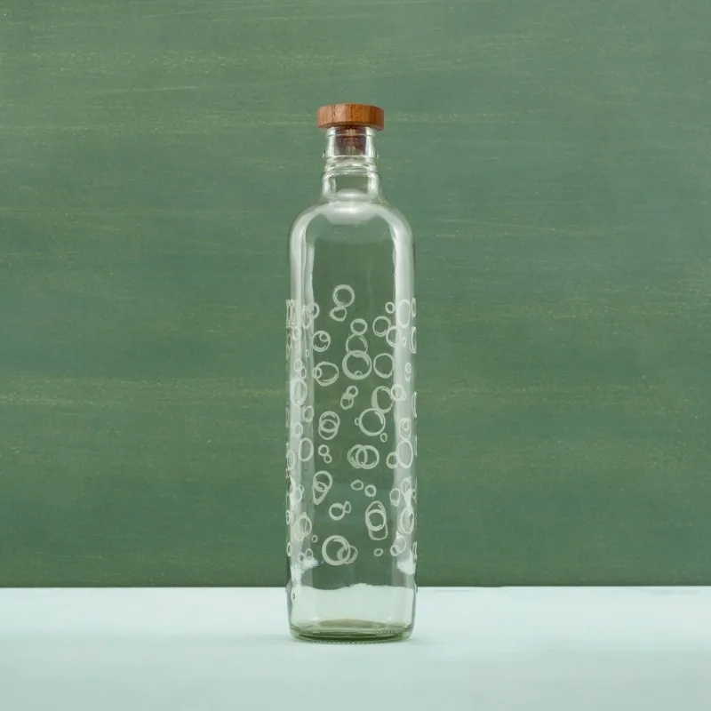 زجاجة مياه زجاجية فقاعات مع سدادة خشبية شفافة من الزجاج المزخرف سدادة خشبية طبيعية وظيفة جمالية للترطيب #3