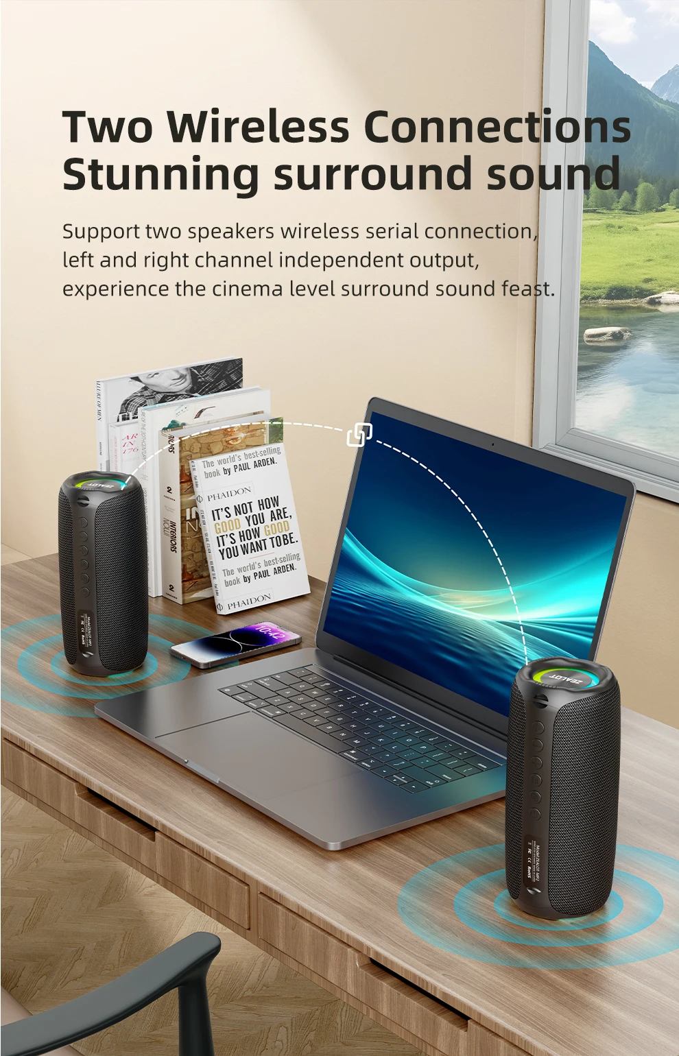 Zealot-MP2 Karaoke-Maschine Tragbarer Bluetooth-Lautsprecher mit 1-2 Kabellosen Mikrofonen 10 Stunden Spielzeit, IPX5 Wasserdicht für Draußen – Detail 10