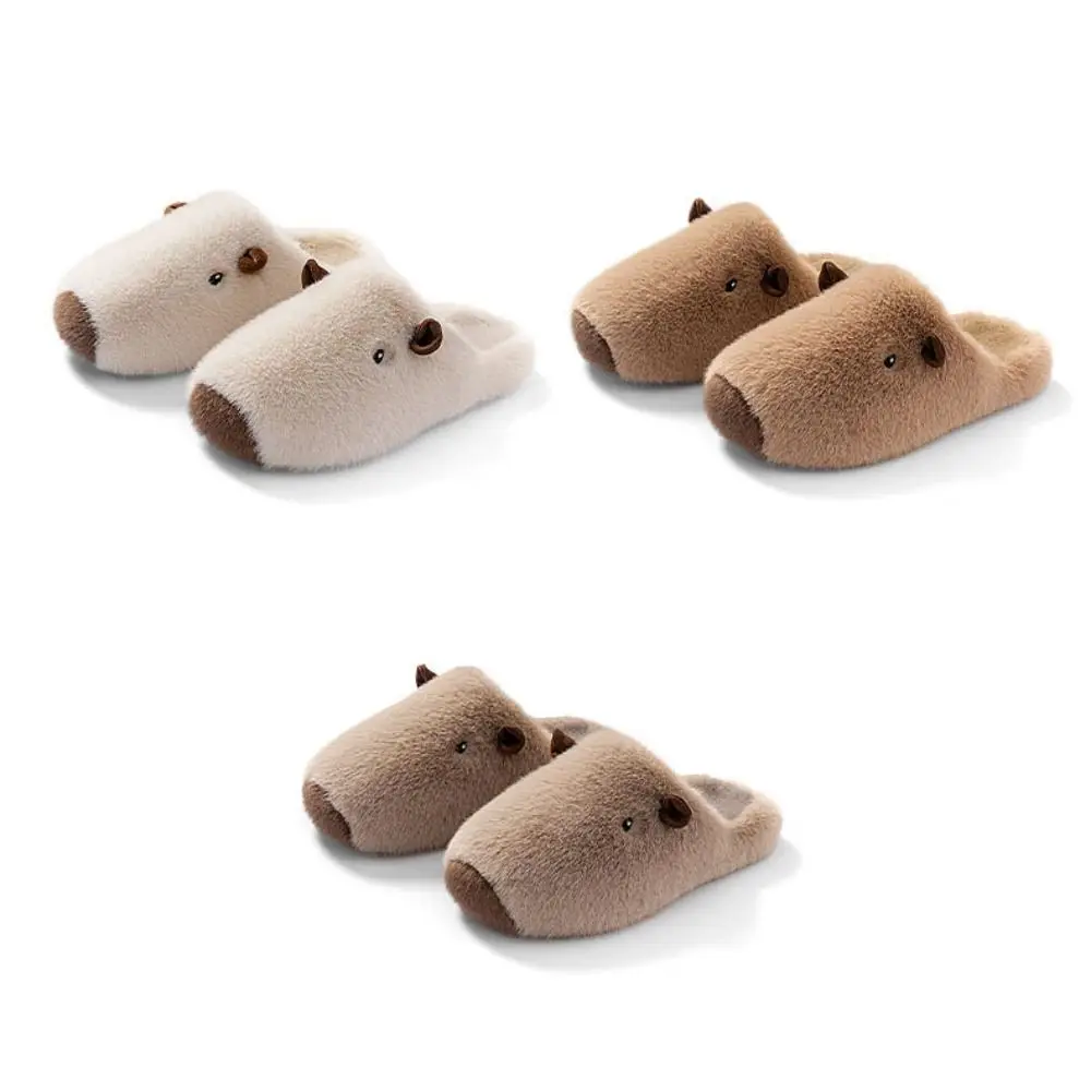 Fashion Anti Slip Capybara Plush Slippers Closed Toe Kawaii Cute Furry Capybara Slippers Cartoon Silent Couple Slippers Bedroom