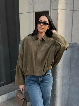 HH Women's Street Fashion Solid Loose Suede Texture Coats Causal Long Bat Sleeves Lapel Zipper Fly Winter Vintage Jackets 3