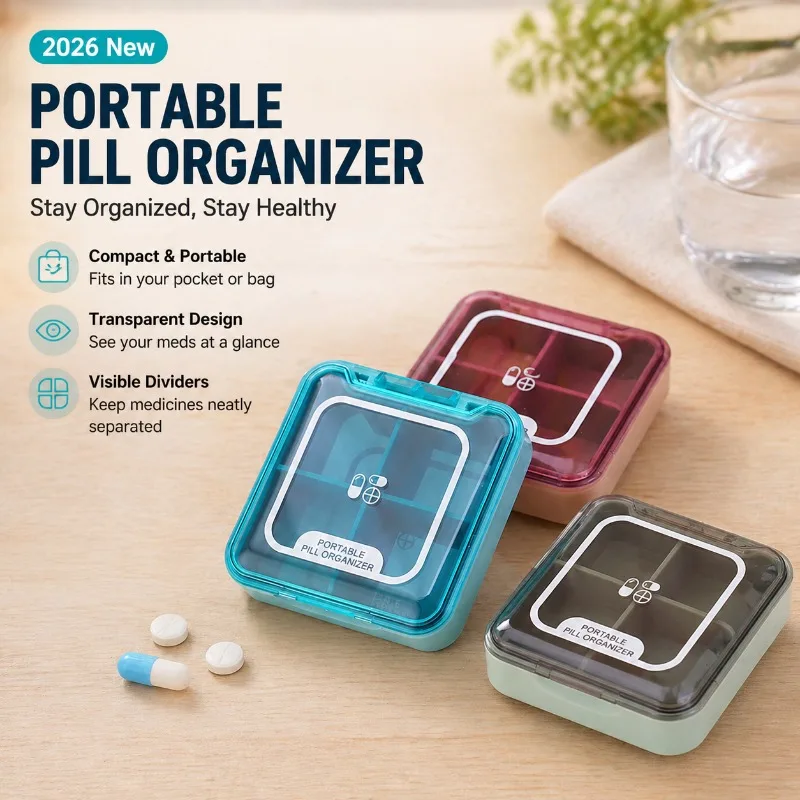 

New Arrival Compact Pill Box Transparent Visible Compartment Sealed Medicine Organizer Outdoor Portable Household Daily Health