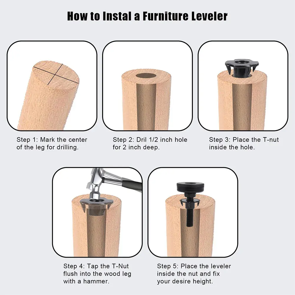 

4Pcs Heavy Duty Furniture Leveler Adjustable Matte Black Carbon Steel Leveling Feet Floor Protectors for Tables Chairs Sofas