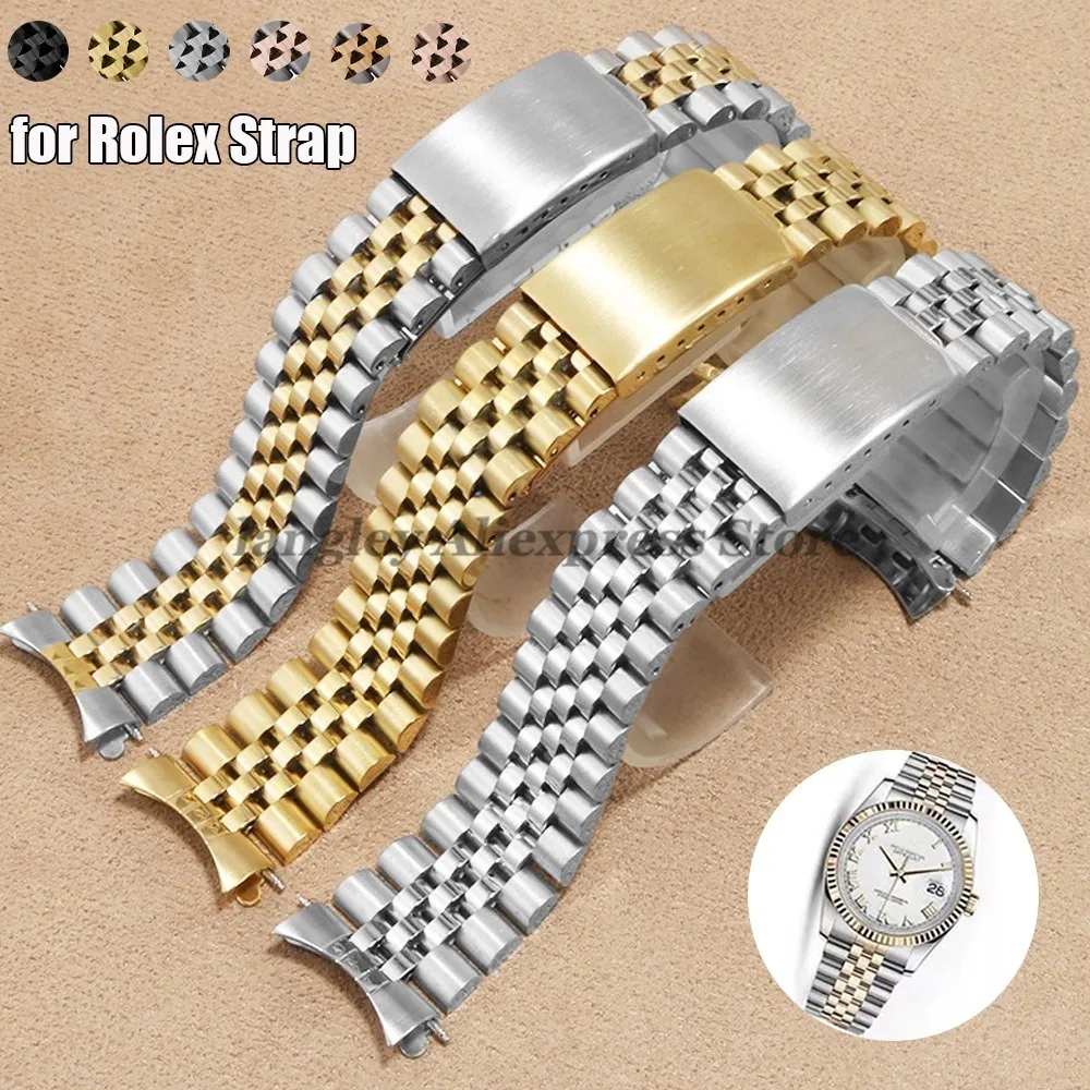 Correa de reloj de extremo curvado de lujo para Rolex DATEJUST para pulsera de acero inoxidable Jubilee 18mm 19mm 20mm 21mm accesorios de correa de Metal