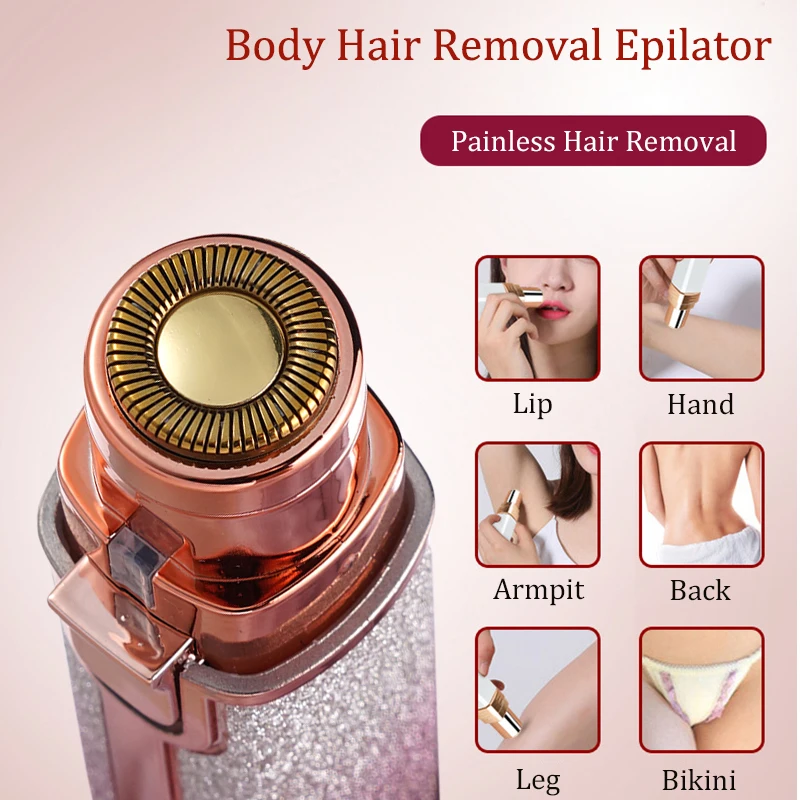 2 In 1 Rechargeable Epilator Electric Eyebrow Trimmer Female Body Facial Lipstick Shape Hair Removal Mini Painless Razor JJ3195
