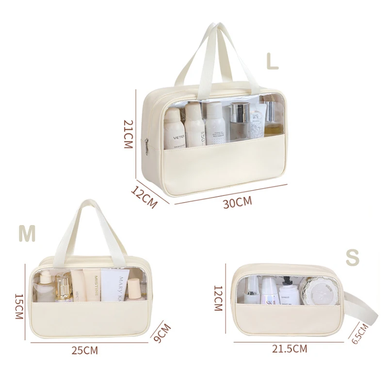 Bolsa de maquillaje portátil impermeable para mujer, bolsas de cosméticos de almacenamiento, bolsa de viaje translúcida, estuche organizador de maquillaje