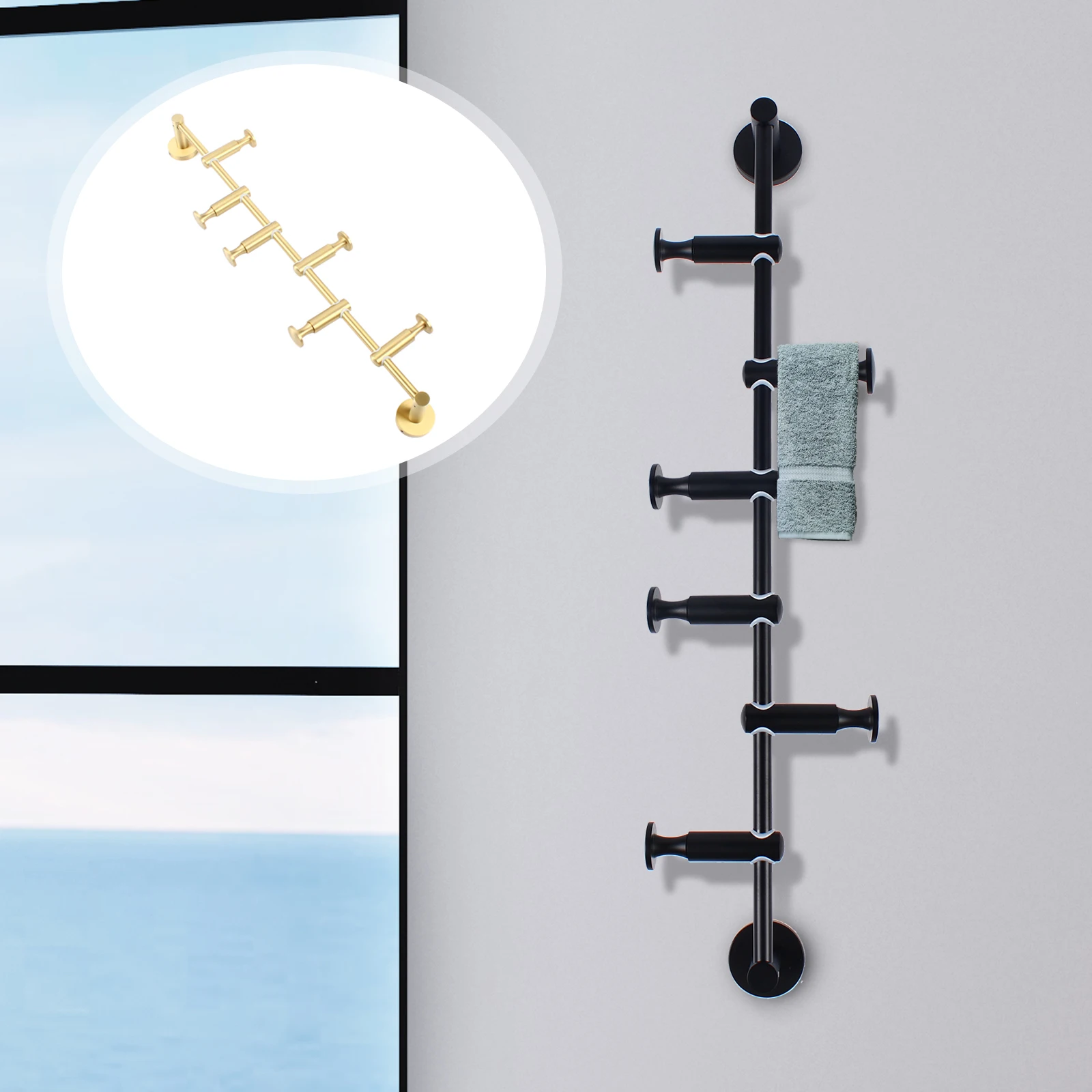 Rotating Clothes Robe Holder Branch Hanger Wall Mounted Coat Hat Rack 6 Hooks