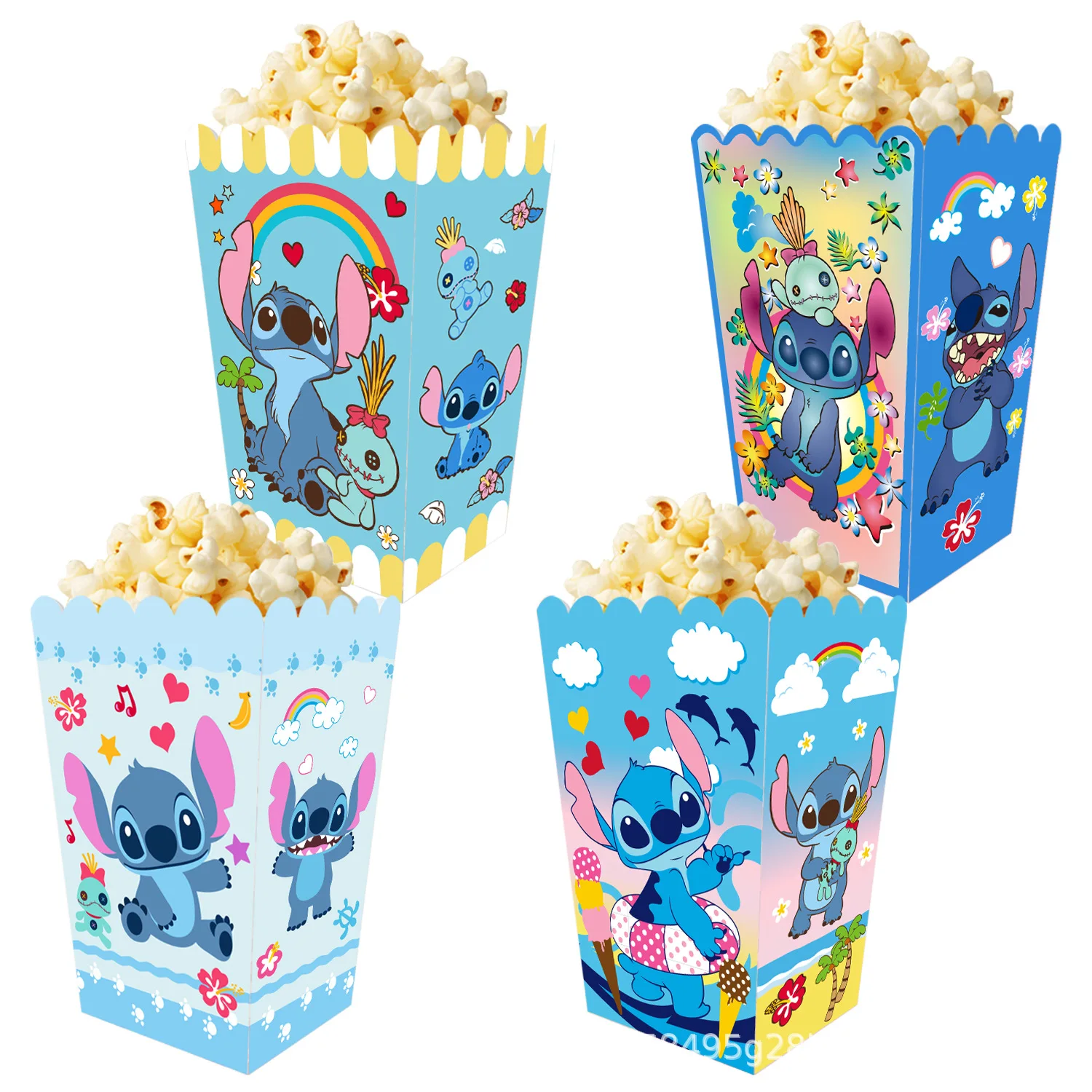 12pcs Hot New Disney Steedy Series Theme Popcorn Box Movie Party Essential Props Snacks Candy Packaging Box Folding Convenient