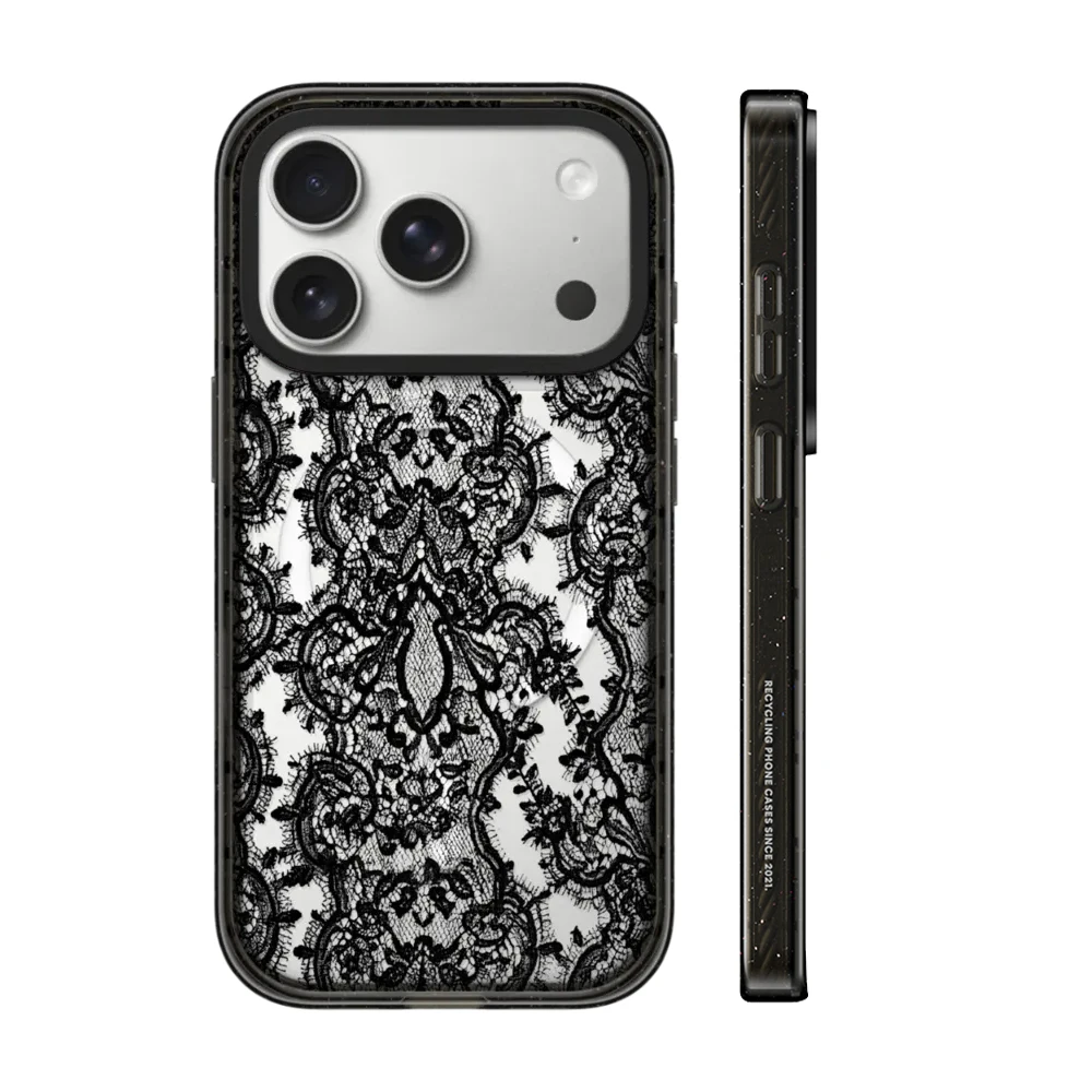 Acryl-Spitzenmuster für MagSafe-Handyhülle für iPhone 18 17 16 15 14 13 Pro Max mit Make-up-Spiegel, magnetischer Hülle für kabelloses Laden