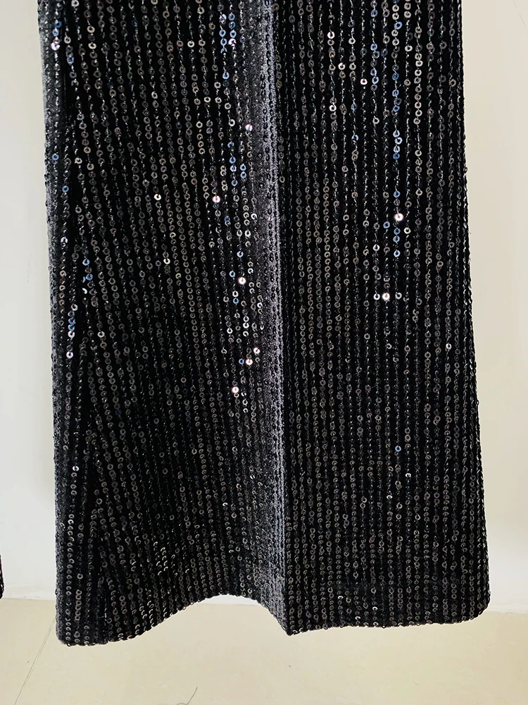 Pantaloni lunghi a gamba larga con paillettes e colletto allentato da donna di alta qualitร 2024 piรน nuovi di design