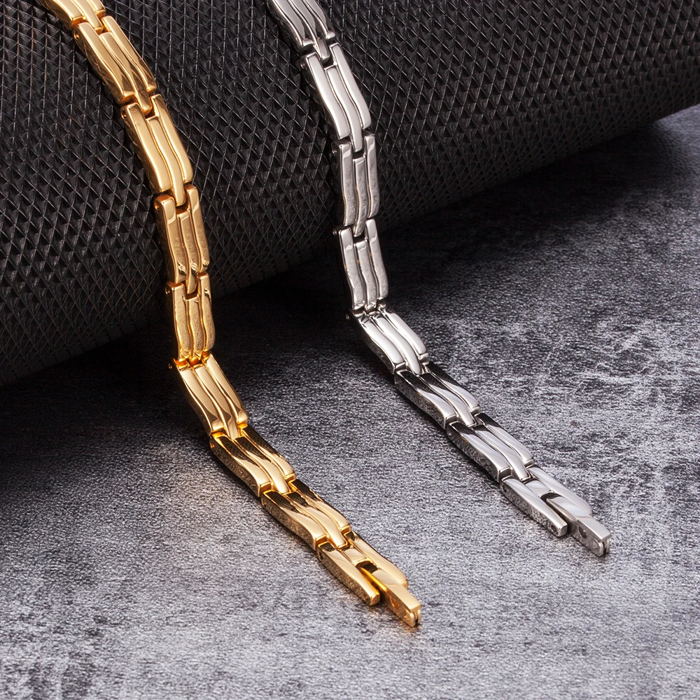 Vinterly Gold-color Bracelet Women Wave Chain Link Energy Magnetic Femme 20cm Luxury Stainless Steel Jewelry 6mm Wide Waterproof