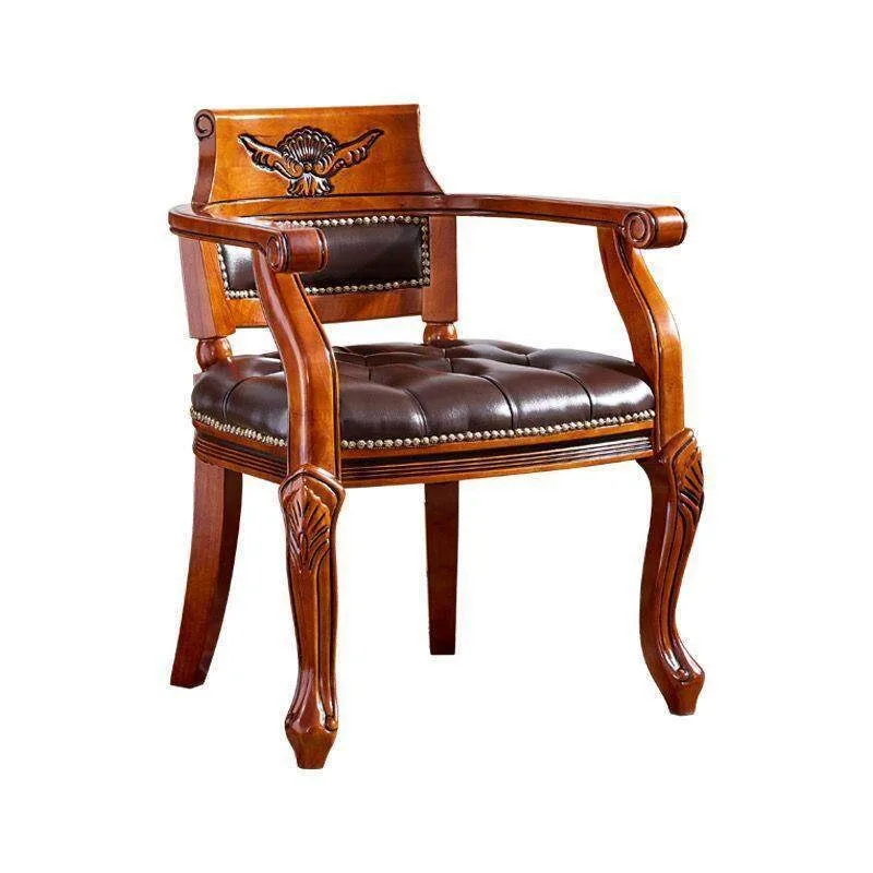 Leather dining chair casual backrest mahjong office hotel American retro study boss chair