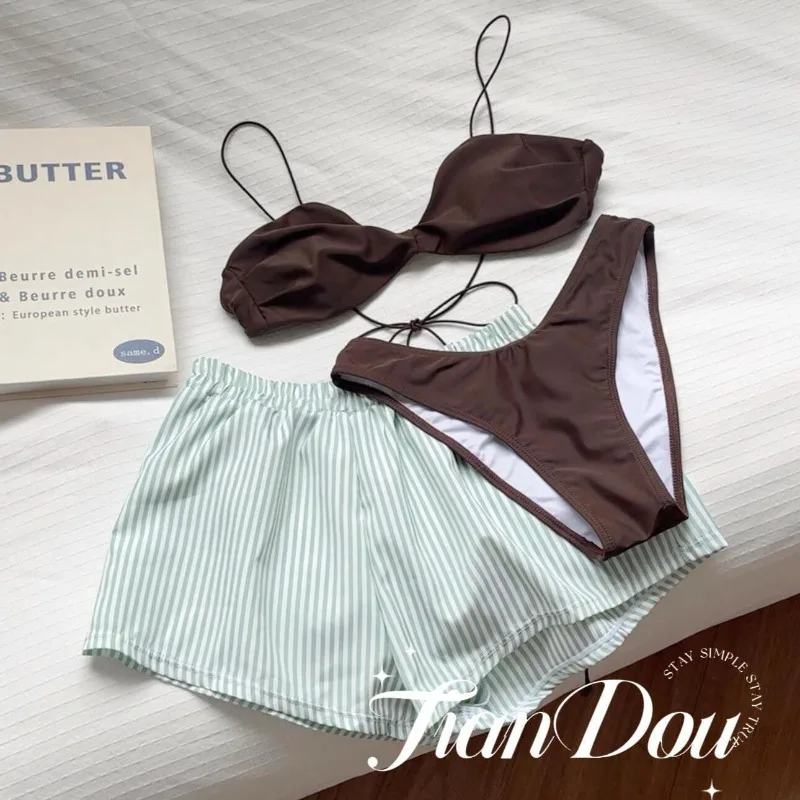 

【Mint Chocolate】Fresh Island Vacation Sweet Vitality Girl Elegant Swimsuit Beach Vacation Fashion Bikini Three-Piece Summer 2025