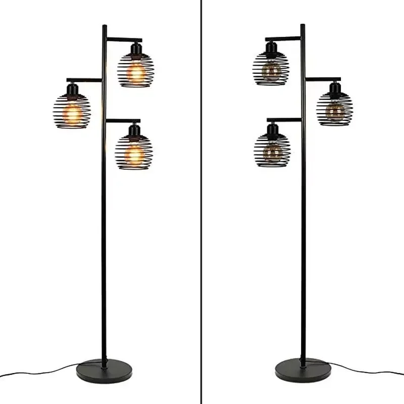 for Industrial Style Floor Lamp E27 with LED Filament Bulb Corner Standing Light Learning Reading Living Room