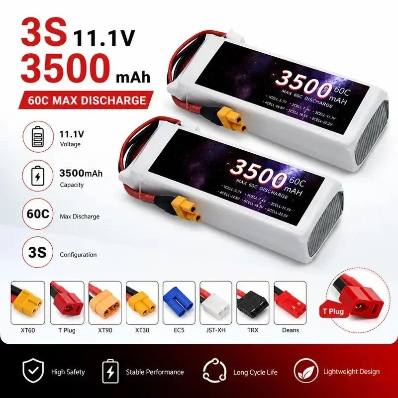 [NEW]  for Polymer Lithium Battery 11.1V 3500mAh 60C High Rate Drone Battery for Model Aircraft RC Helicopter Quadcopter