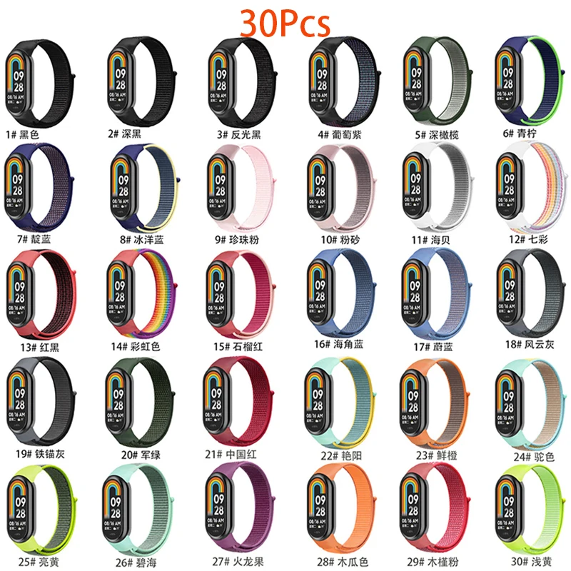 30Pcs Nylon Loop Strap for Xiaomi Mi Band 8 9 Bracelet Adjustable Wristband Breathable Belt for Mi Band 3 4 5 6 7  Strap