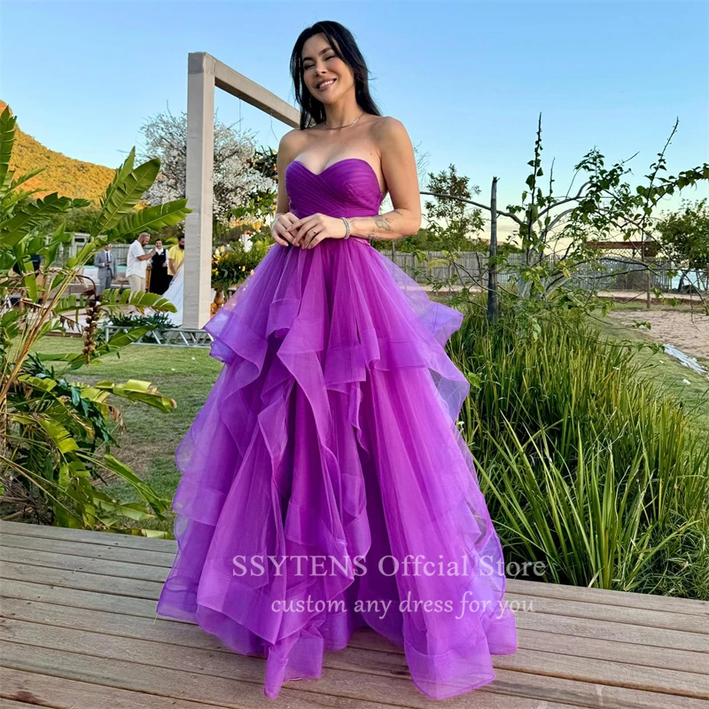 Luxury Purple A Line Prom Dresses Customized Long Graduation Gown Evening Gowns Ruffles Birthday Special Occasion Party Dress