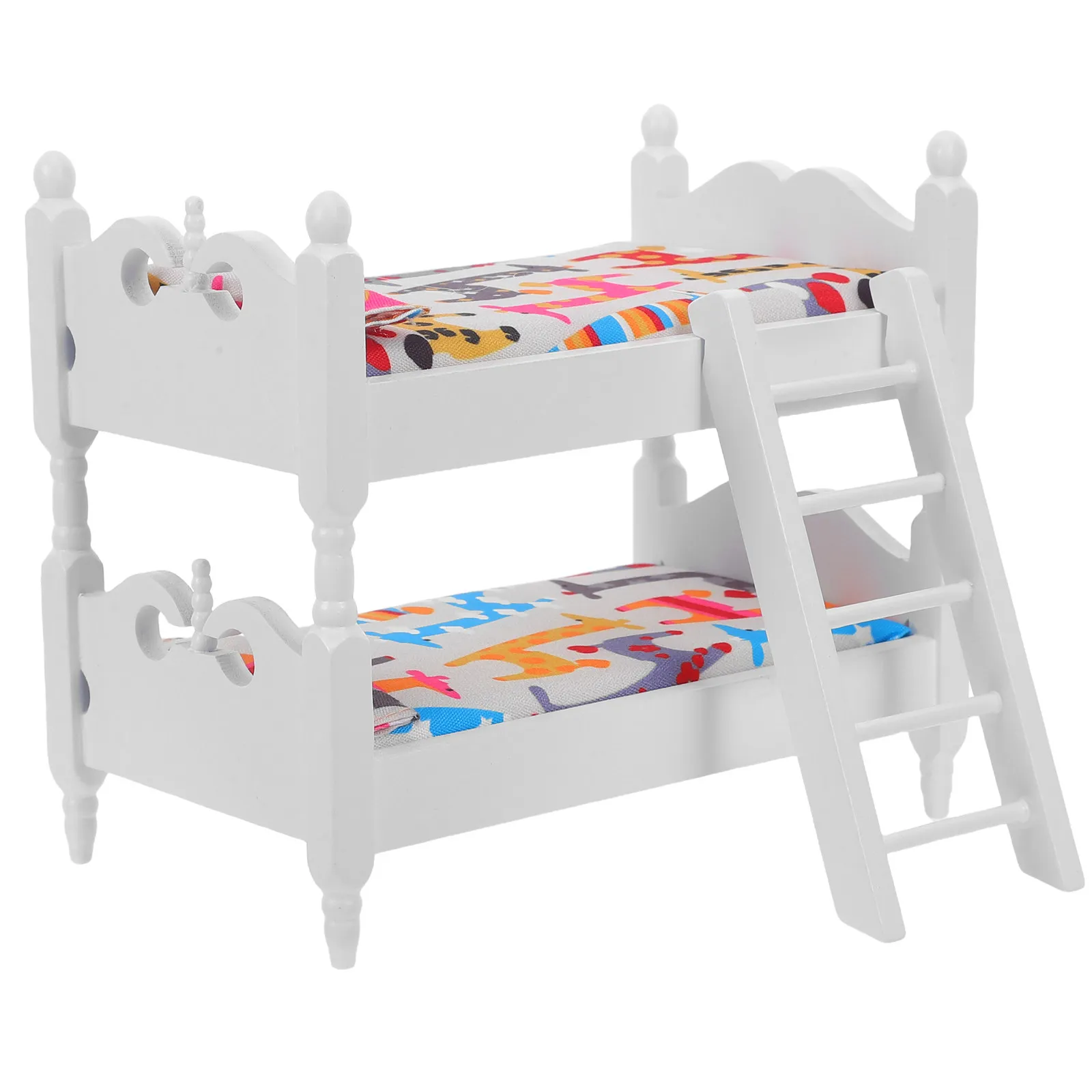 

1Set Miniature Wood Bunk Bed Dollhouse Accessories Bedroom Decor for Creative Play Small Space Furniture Kids Party Decoration